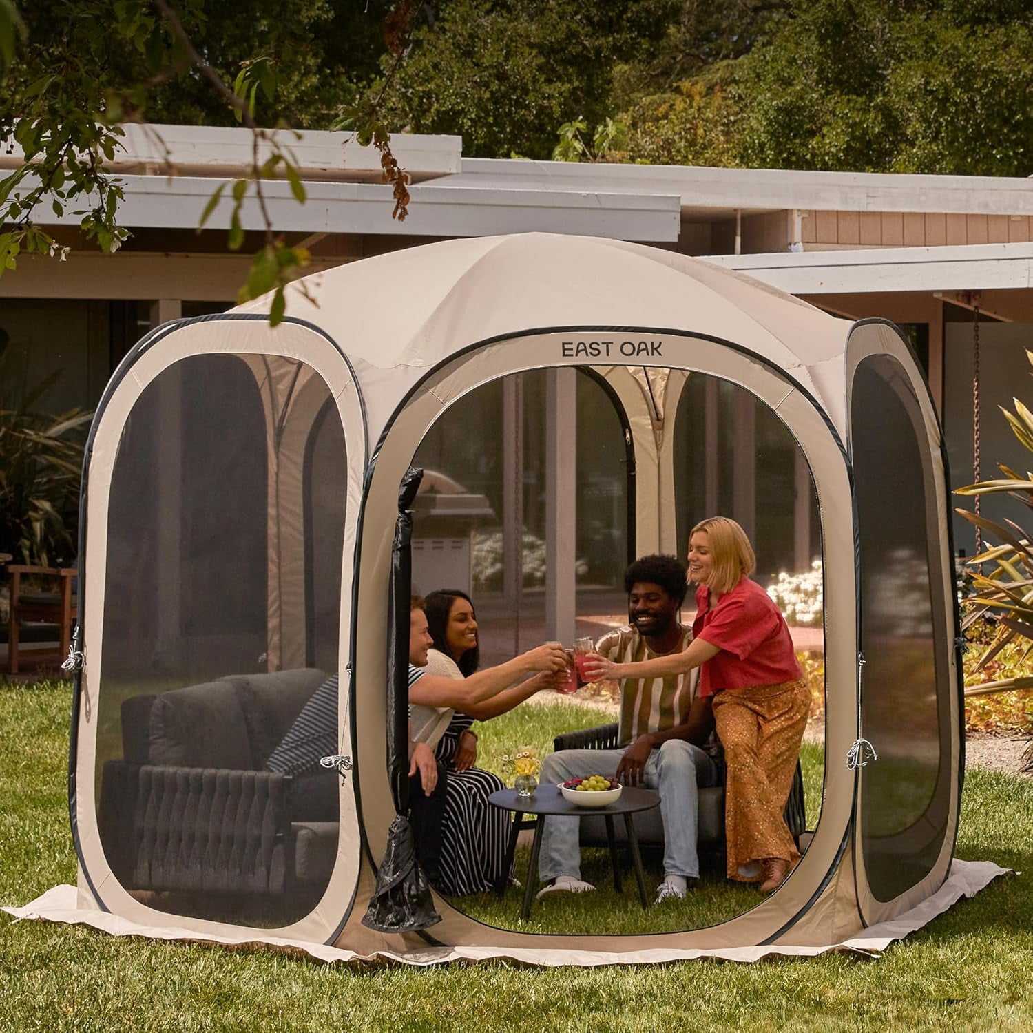East Oak 6-Person 10' x 10' Instant Pop-Up Screen House with Mosquito Netting and Carry Bag, Brown
