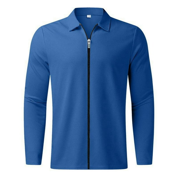 Gibobby Playera tipo polo hombre Camiseta informal de tela a de otoño para hombre, camiseta de manga larga con cuello vuelto y cremallera(Azul,XL)