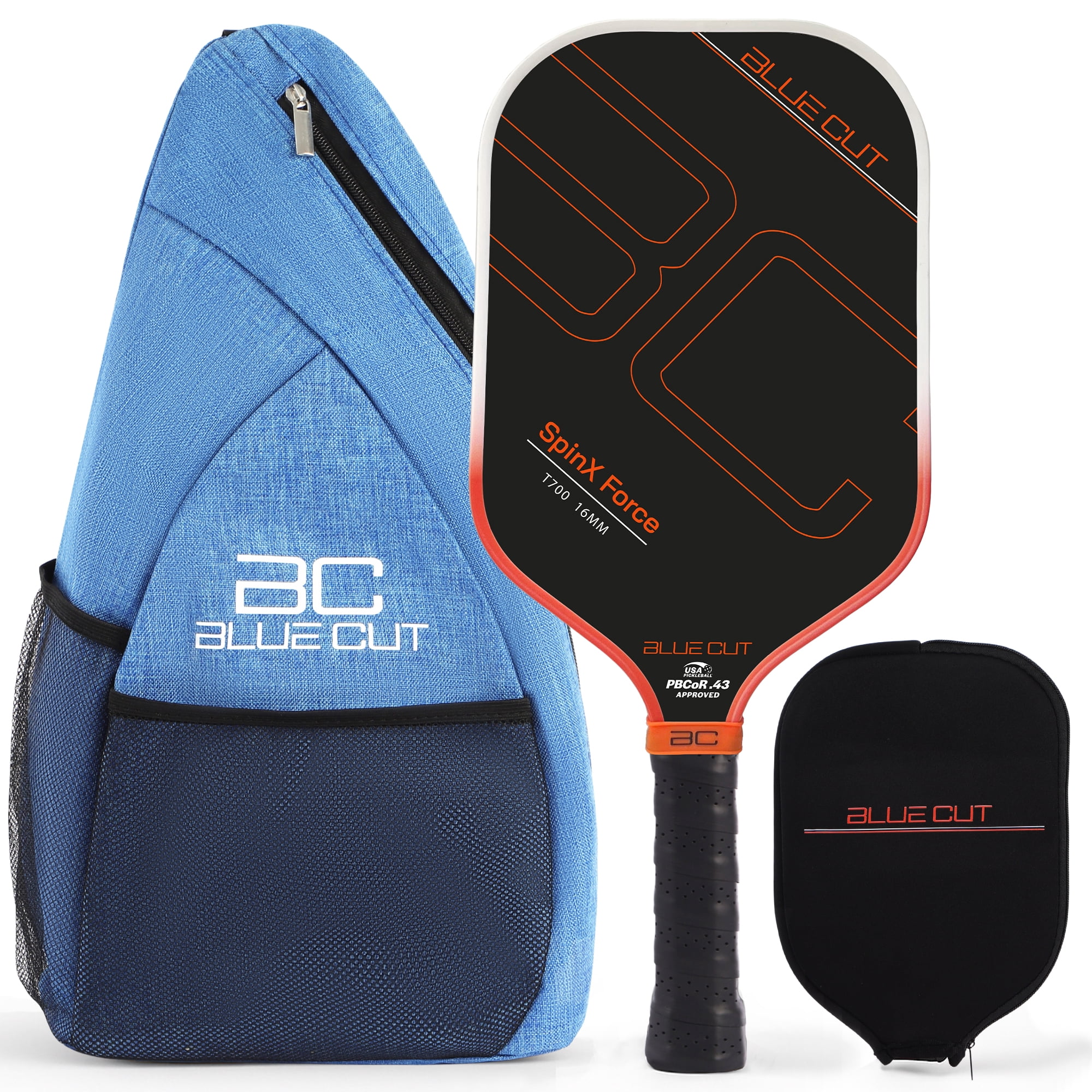 Blue Cut Pickleball Paddle – USAPA Approved Pickleball Paddles Racket with T700 Carbon Fiber, 16mm Honeycomb Core, Spin Surface, Pro Power Speed & Control – Includes Carry Bag