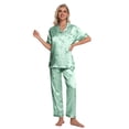 thumbnail image 5 of DAKIMOE Silk Satin Pajamas Set for Women Two-Piece Short Sleeve Shirt with Long Pajama Pant Set Soft Button Down Loungewear Nightwear Pjs Sleepwear for Women, 5 of 9