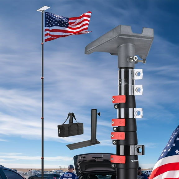 Yescom EZ GO 25ft Starlink Mini Ground Pole Mount Kit with Adapter & Tire Stand, Starlink Mini Telescopic Tailgate Flagpole & Base Kit for Outdoor RV Camping Black