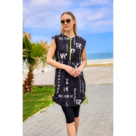 Marina Black Printed Semi-Covered Swimsuit - H2506