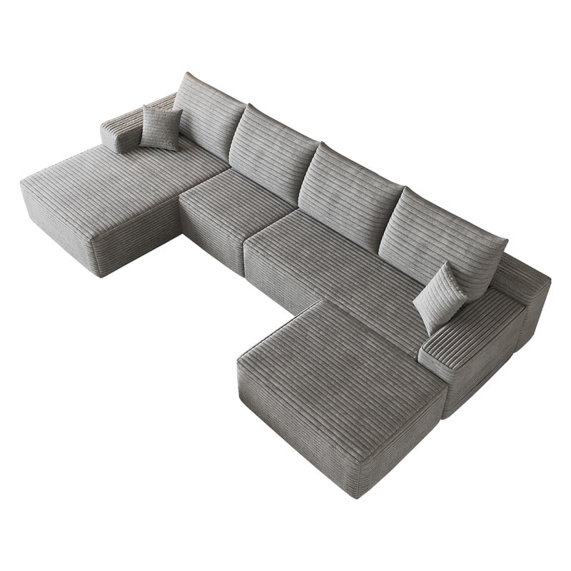 135" Cloud Sectional Sofa with Ottoman, U-Shaped Modular Sofa Couch with Chaise, Modern Minimalist Deep Seat Upholstered Sectional for Living Room, Plush Corduroy Fabric Corner Sofa