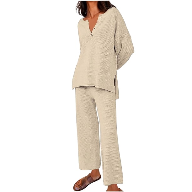 Puntoco Conjunto de 2 piezas para mujer, ropa de descanso de gran tamaño, conjunto holgado y holgado, conjunto de chándal de otoño 2023, conjuntos de salón a juego Puntoco Puntoco-5144