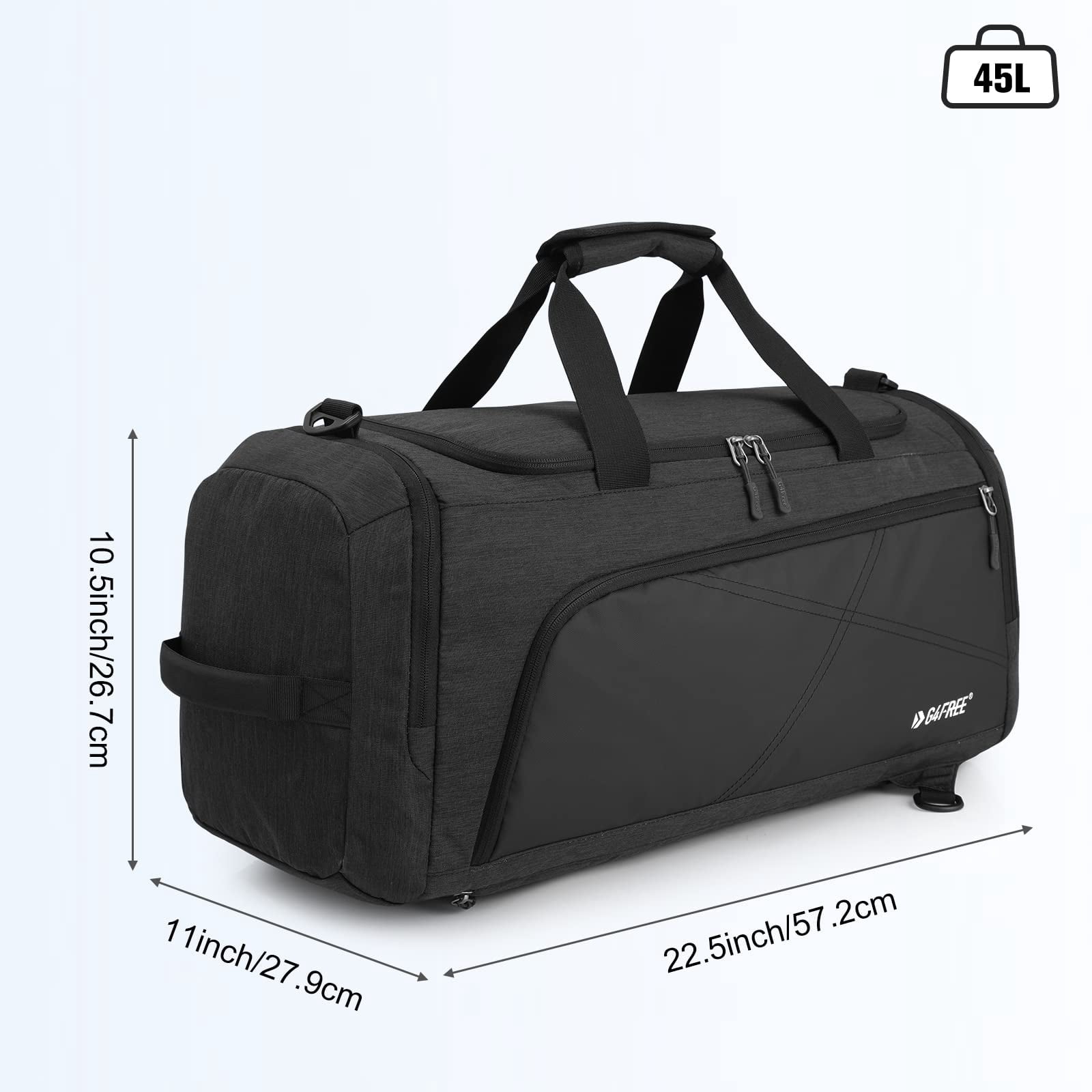 G4Free Sports Travel Duffel Bag 45L/60L with Shoe Compartment and Wet Pocket for Men and Women