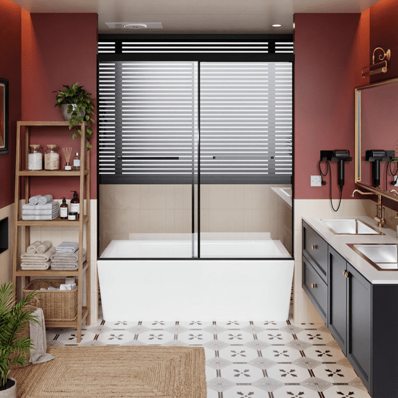 58.5-60"W x 62"H Frameless Aluminum Dual Sliding Shower Door, Soft Close