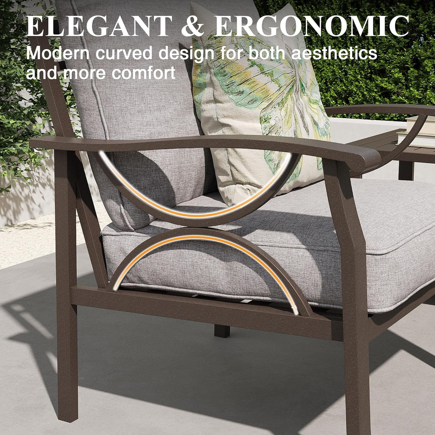 SUNVIVI Outdoor Patio Furniture Set, Patio Conversation Set with Coffee Table Side Table and Ottomans, Metal Furniture Set for Porch Backyard Garden