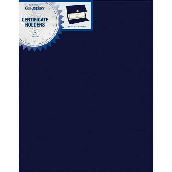 Geographics Tri Fold Navy Certificate Holder, Linen Texture, 9.25" x 12.5" , Holds Diplomas, Certificates and Pictures, pack of 5