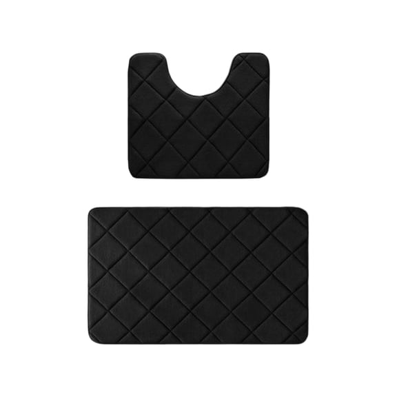 AuroraX Black 2 Piece Bathroom Rug Set with Toilet Rugs U Shaped,Quick Drying Non Slip Striped 1 Large One Small Washable Bath Rugs for Bathroom Floor Set 2pcs Bathroom Mat