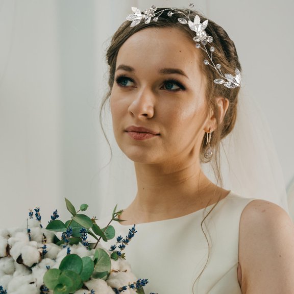 ETEREAUTY 1Pc Silver Bridal Headdress Hair Wreath Wedding Garland Headwear Delicate Design Comfortable to Wear