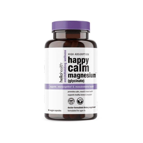 Hello Health Magnesium Glycinate 400mg – Pure Magnesium Bisglycinate- Natural Calm, Sleep Support, Stress Relief, Heart, Muscle Recovery & Joint Support - 90 Caps