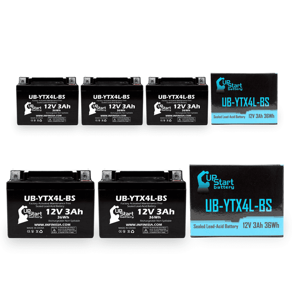 5-Pack UpStart Battery Replacement for 1987 Honda NQ50 Spree, 50D SS 50CC Factory Activated, Maintenance Free, Scooter Battery - 12V, 3Ah, UB-YTX4L-BS