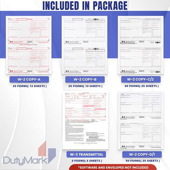 W2 Forms 2025 Laser Tax Kit for 25 Employees with W3 Transmittal for Accounting Software