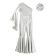thumbnail image 3 of Linjinx Kids Girls Shiny Metallic One Shoulder Flare Sleeve Jumpsuit Romper Playsuit with Hair Silver 8, 3 of 5
