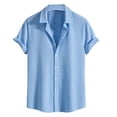 thumbnail image 2 of SGFCWSX Men's Casual Waffle Knit Short Sleeve Camp Collar Button Up Solid Shirt Light Blue Size S, 2 of 5