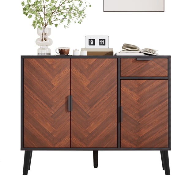 Armoire de Rangement Moderne la Plus Récente, Buffet Noir Fini Bois avec Tiroir et Tablettes à Hauteur Réglable (35,5 L x 11,5 L x 28,5 H)