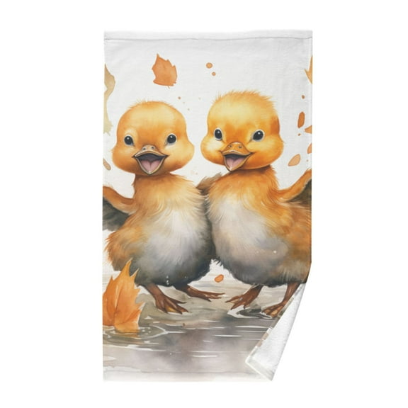 Ducks with Autumn Leaves Cotton Face Towels Soft Hand Towel Absorbent Bathroom Towel for Kitchen Hotel Decoration