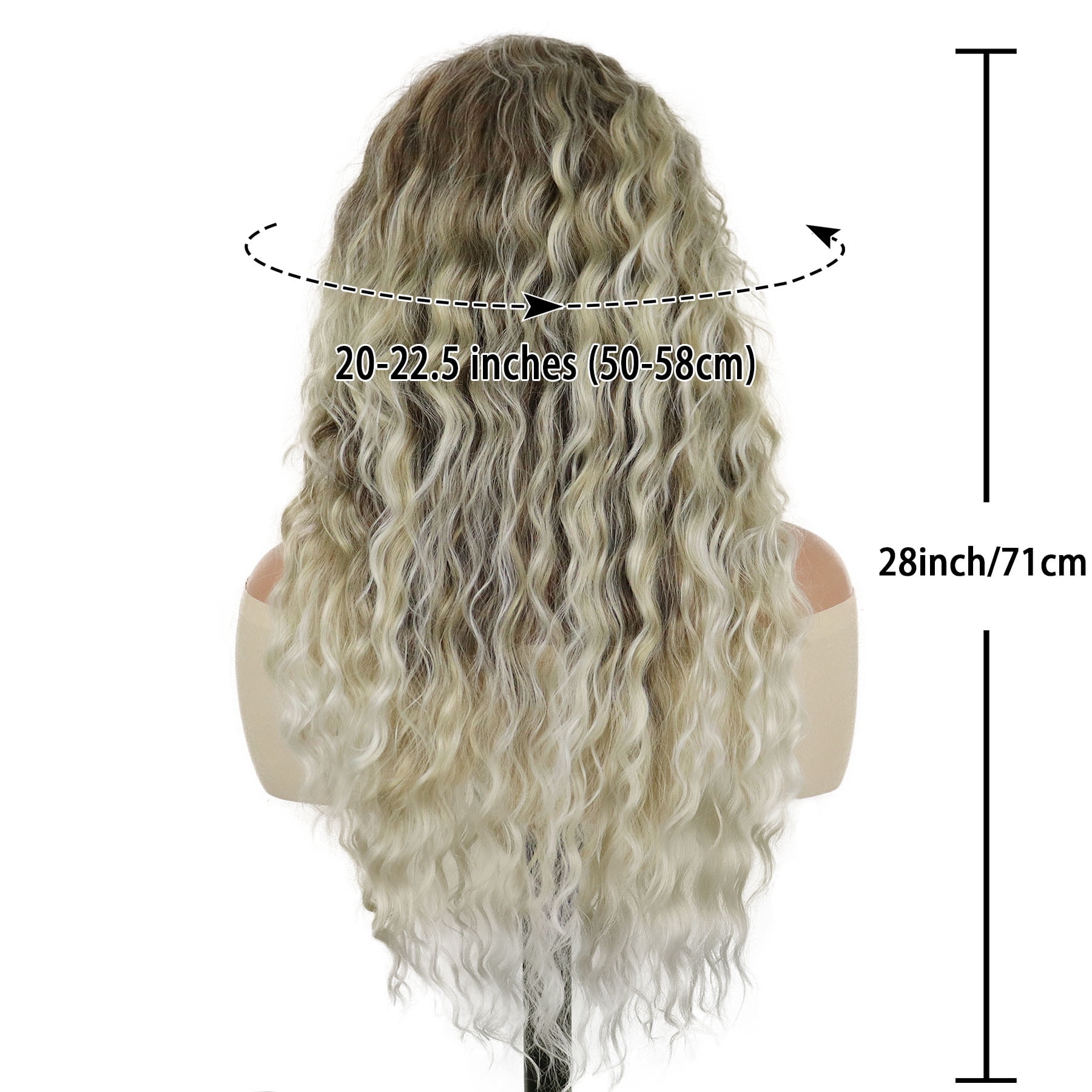 28 inch Long Ombre Blonde Curly Wigs for Women Gradient Color Ash Blonde Wig in Synthetic Hair