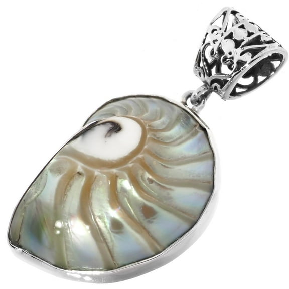 Shell Genuine Natural Nautilus 925 Sterling Silver Pendant, 1 3/8"