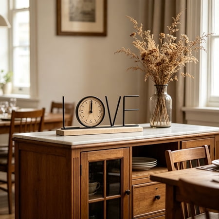 WWG LOVE HOME Table Clock Metal and Wood Desk Clock Silent Decorative Tabletop Clock for Living