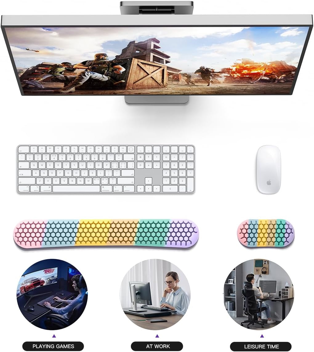 Keyboard Wrist Rest Set, ergonomic wrist pad for keyboard and mouse. Soft silicone wrist rest typing relieves wrist pain, suitable for offices, homes, games, Laptops and computers (Colorful)