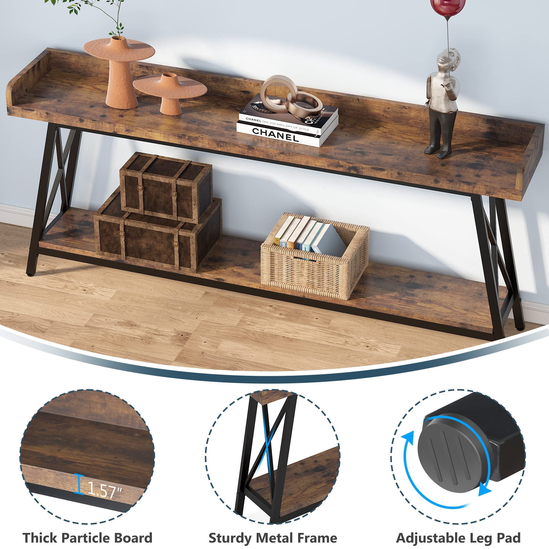 Tribesigns 70.9 inch Long Console Table Behind Sofa Couch, Industrial Entryway Table for Living Room Brown