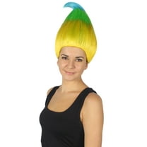 HPO Adult Unisex Tri Colors Straight Cosplay Halloween Troll Wig, Flame-retardant Synthetic Fiber