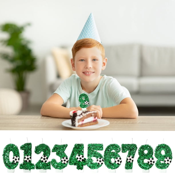 Vela de cumpleaños de fútbol número 9 - Decoración para adorno de pastel con purpurina verde para cupcakes y pasteles, decoraciones para la fiesta de cumpleaños 9