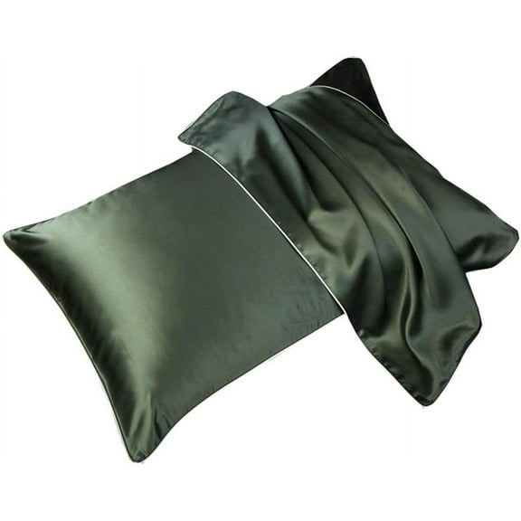 Zhuge 2 Pack 100% Silk Pillowcases for Hair and Skin 19 Momme Silk Bed Pillowcases with Envelope Closure (Queen Size, Olive Green)