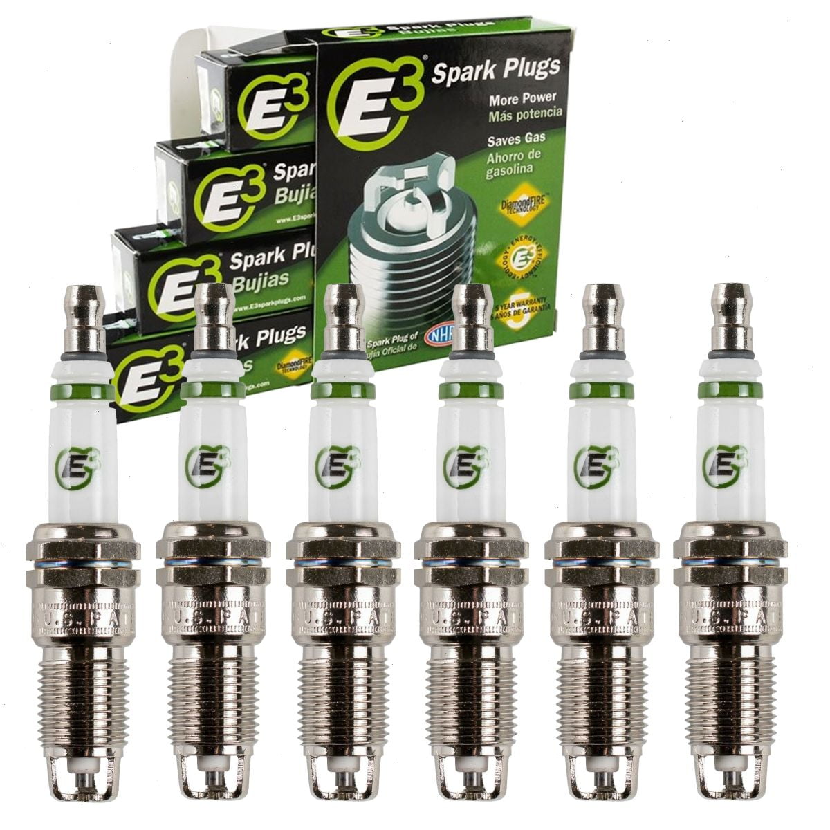 6 pc E3 Spark Plugs compatible with Chevrolet Malibu 3.1L 3.5L 3.9L V6 1997-2010