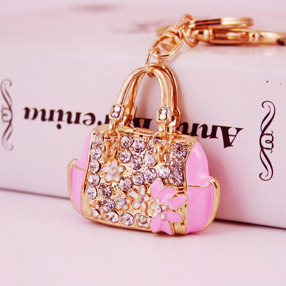 Women Bag Keychains for Women Bling Bag Key Ring for Girl Purse Bag or Car Pendant, Pink
