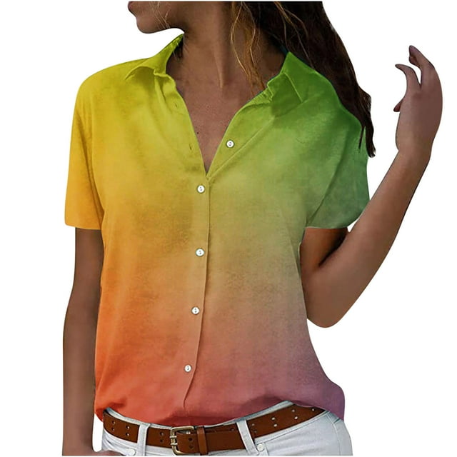 Button Down Shirts for Women Short Sleeve Collared Work Office Blouses Casual Relaxed Fit Summer Tunic Tops Plus Size