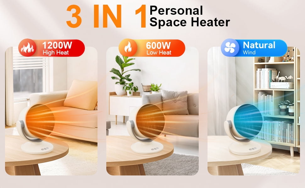 2-in-1 Heater & Fan Combo - 1500W Portable Space Heater With Remote Control & Oscillation