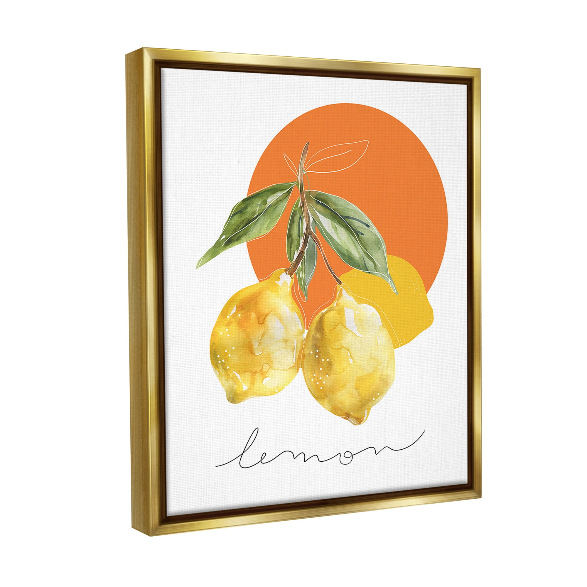 Stupell Industries Modern Lemons Branch Food & Beverage Painting Gold Floater Framed Canvas Art Print Wall Art, 25 x 31