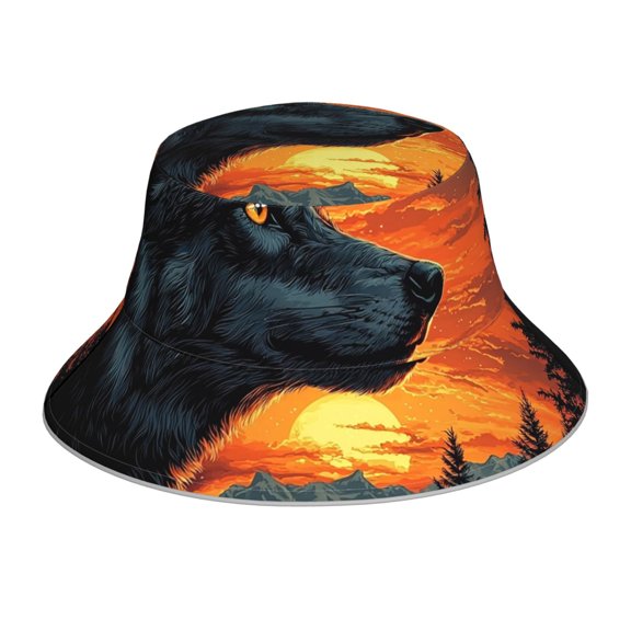 Reflective Bucket Hat Breathable Sun Hats Outdoor Travel Cap , Night Wolf