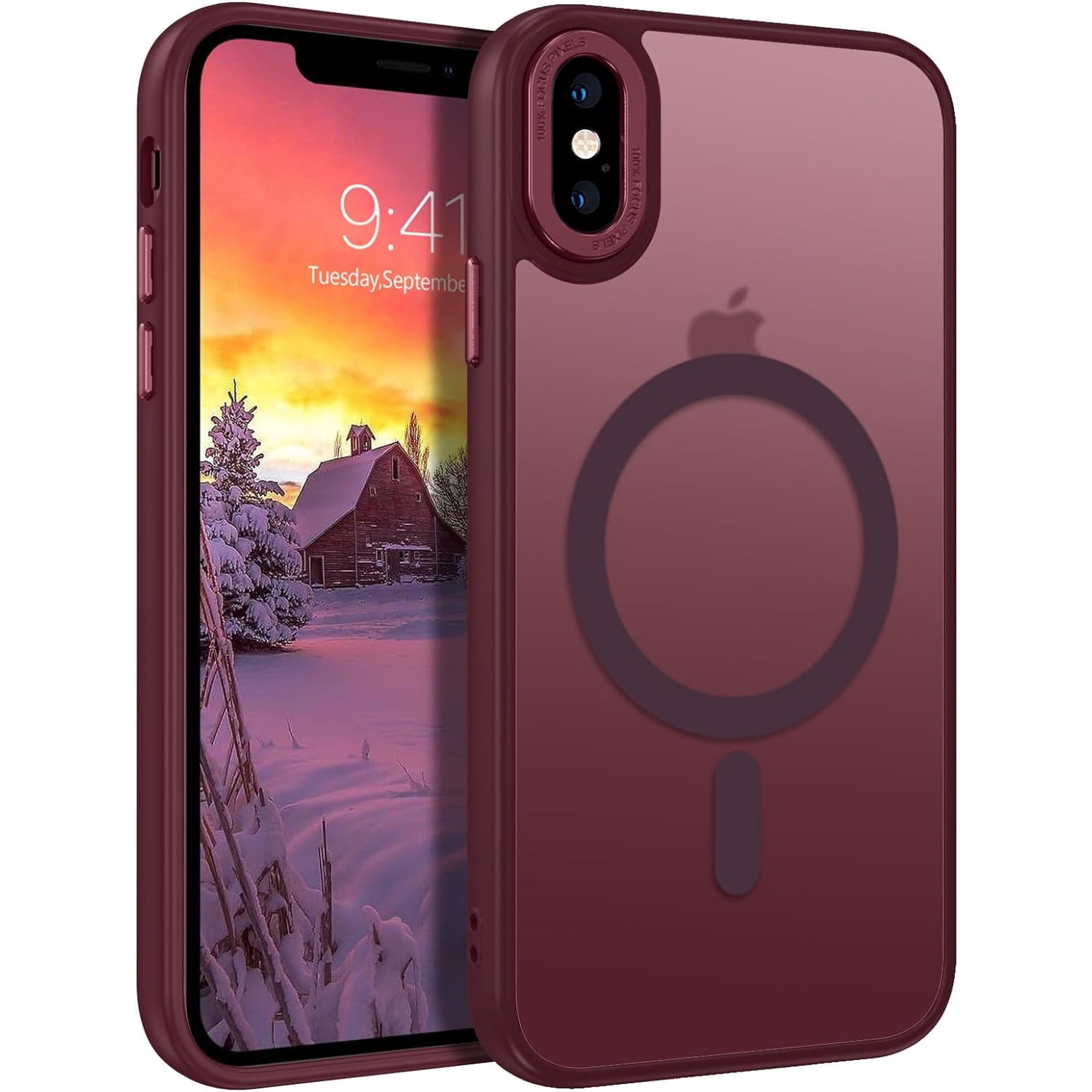 for iPhone Xs Case, iPhone X Case [Compatible with Magsafe], Translucent Matte Back Anti-Scratch Full Body Protective Cover Shockproof Phone Case for Apple iPhone X/XS 5.8", Plum