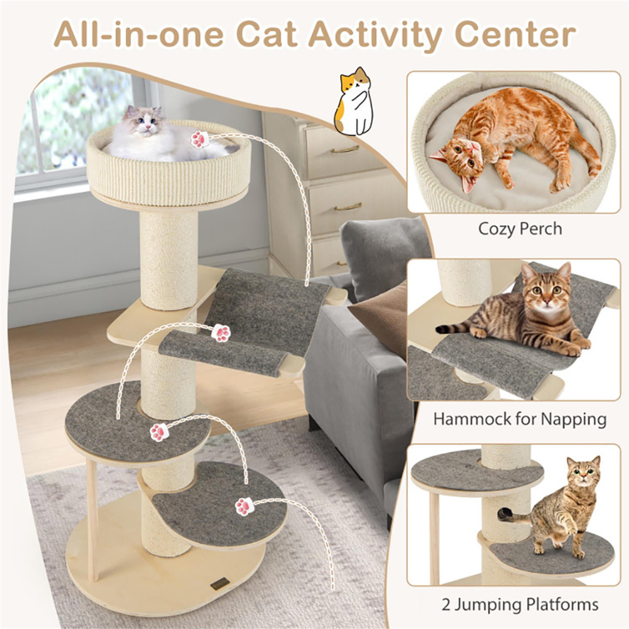 Kadyn 47" Cat Tree Tower with Thickened Sisal Scratching Posts, 4-Tier Cat Condo with Hammock, Beige