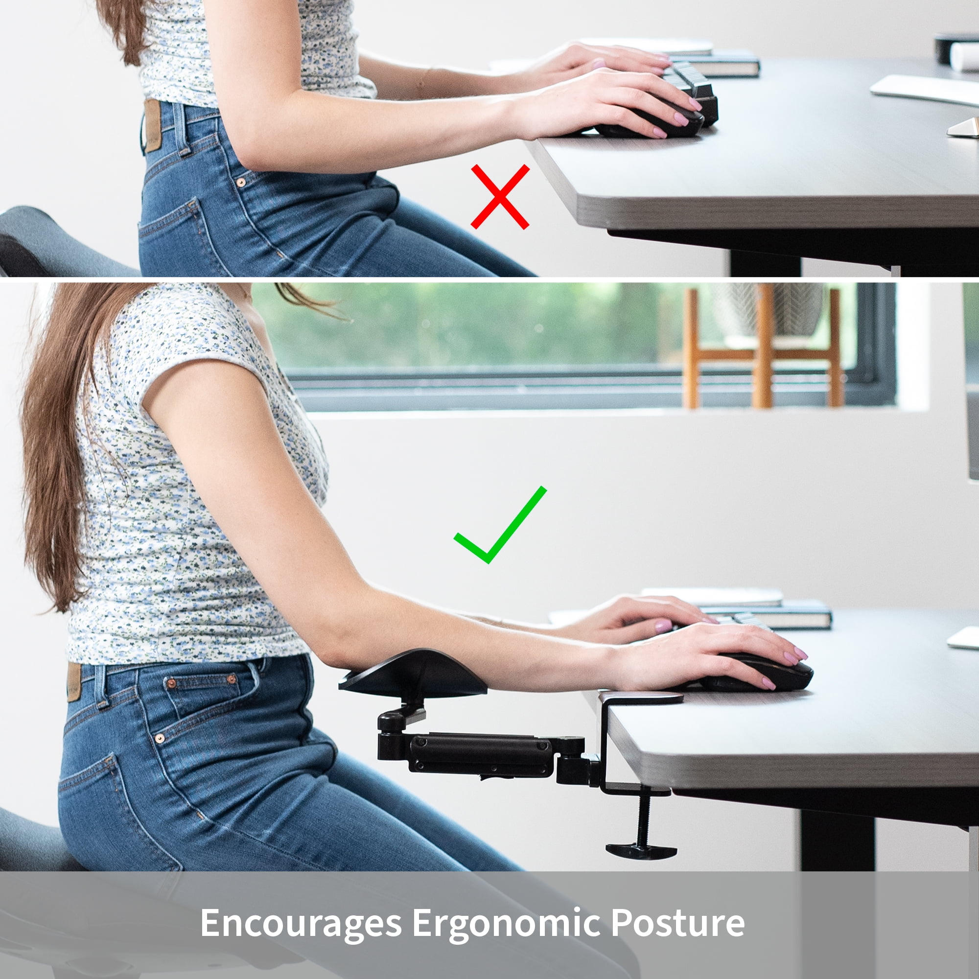 VIVO Black Universal Clamp-on Adjustable Ergonomic Arm and Wrist Rest Pad