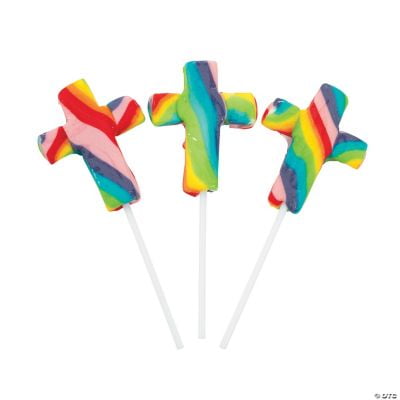 Cross-Shaped Swirl Lollipops, 12 Pieces, Easter Candy, Religious Party Favors