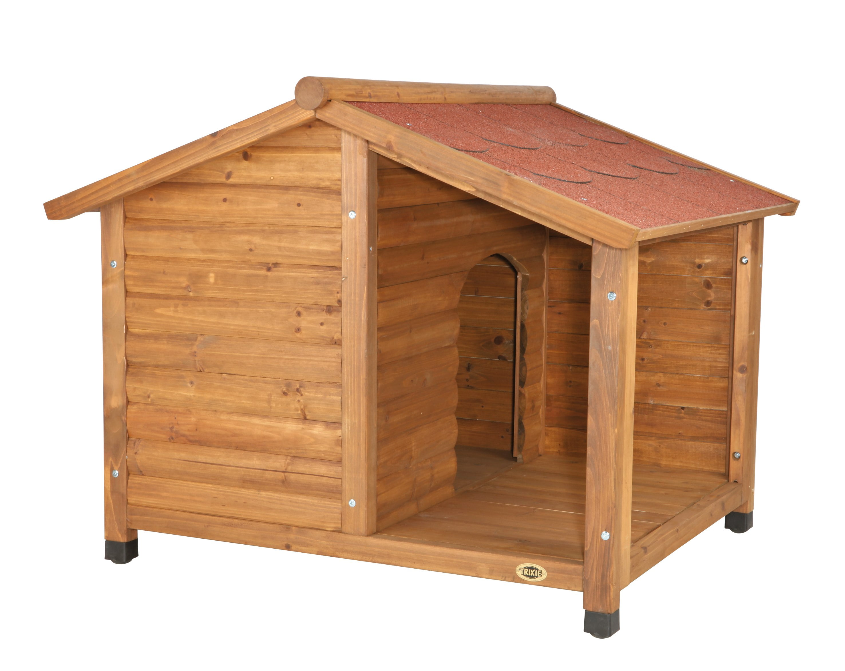 TRIXIE natura Lodge Elevated Weatherproof Wooden Small Outdoor Dog House with Covered Porch