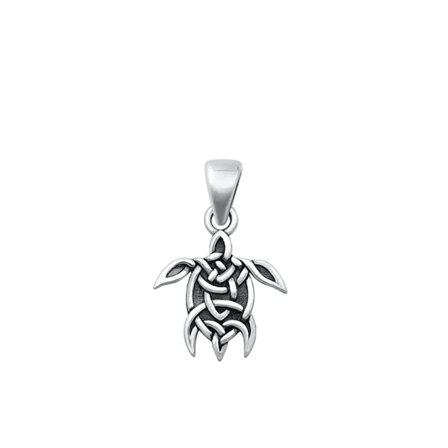 Sterling Silver High Polished Celtic Sea Turtle Pendant Oxidized Charm 925 New Jewelry Female Unisex