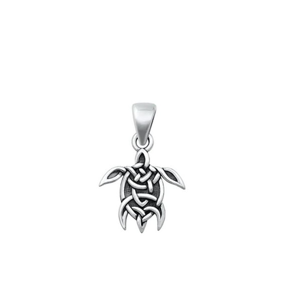 Sterling Silver High Polished Celtic Sea Turtle Pendant Oxidized Charm 925 New Jewelry Female Unisex