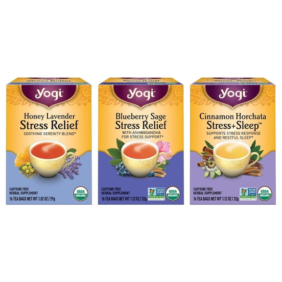 Yogi Stress Relief and Sleep Variety Pack - Herbal Tea Bags - 3 Boxes of 16