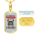 thumbnail image 3 of Grumpy Old Trucker Swivel Keychain Dog Tag Stainless Steel or 18k Gold, 3 of 10