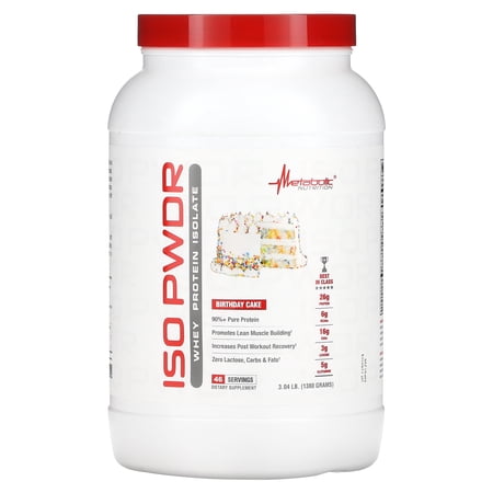 Metabolic Nutrition Whey Protein Isolate ISO PWDR Birthday Cake  3.04lb  23 Servings  26g Protein  Fast Digesting  Zero Carbs  Delicious Flavor  Very Low Carbs & Fat  Zero Lactose