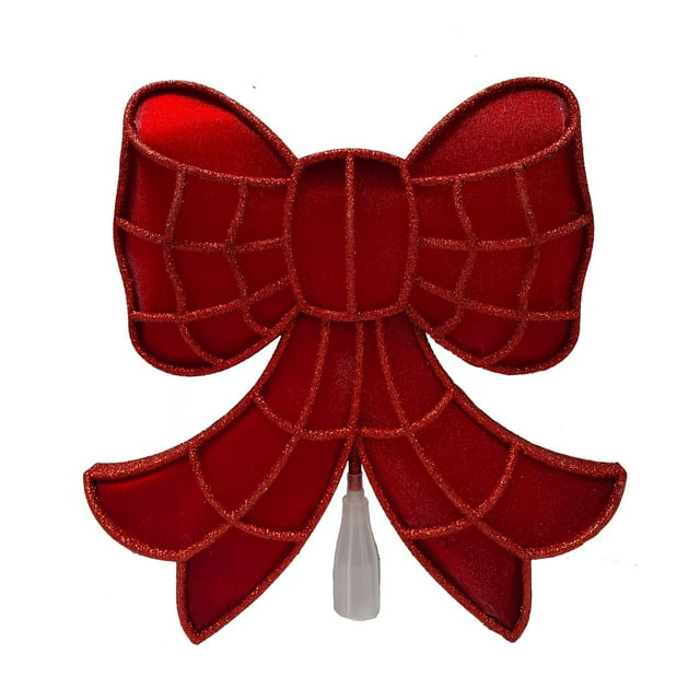 Holiday Time 14-inch red bow Christmas tree topper with glitter trim and battery-operated LED lighting