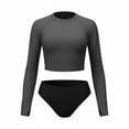 thumbnail image 5 of MGDXOX Women's 2 Piece Long Sleeve Rash Guard Swimsuit UPF 50+ Cropped Rashguard Top with High Waisted Bottom Athletic Swimwear for Surfing Diving Gray XL, 5 of 6