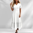 thumbnail image 3 of YuXingFu Womens Cotton Dresses with Sleeves Maxi V-Neck Plus Size Womens Dress Short Sleeve for Beach Long Casual Summer White S, 3 of 7
