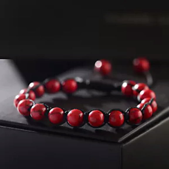 HOOUN Tiger's Eye Beads Black Macrame Adjustable Bracelet Men Women Healing Jewelry-Red Agate