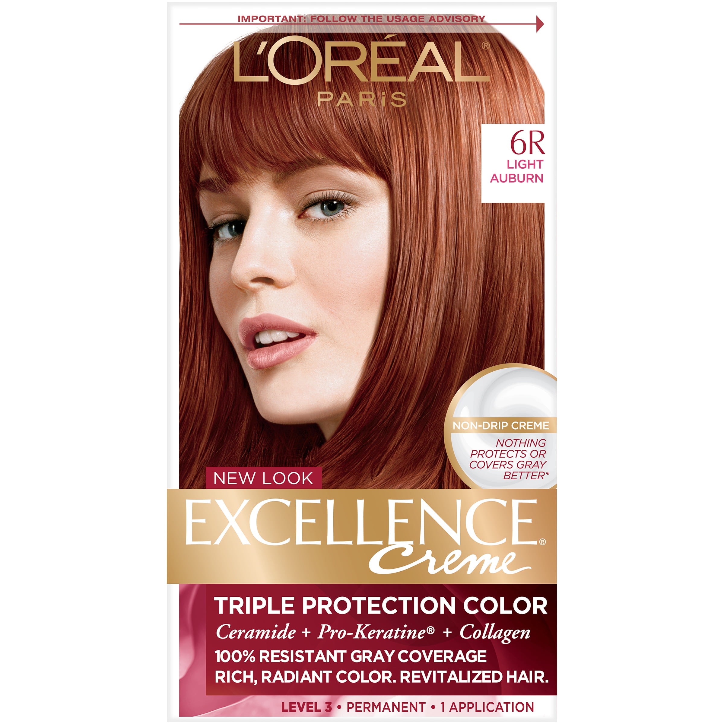 L'Oreal Paris Excellence Creme Permanent Hair Color, 6R Light Auburn -  
